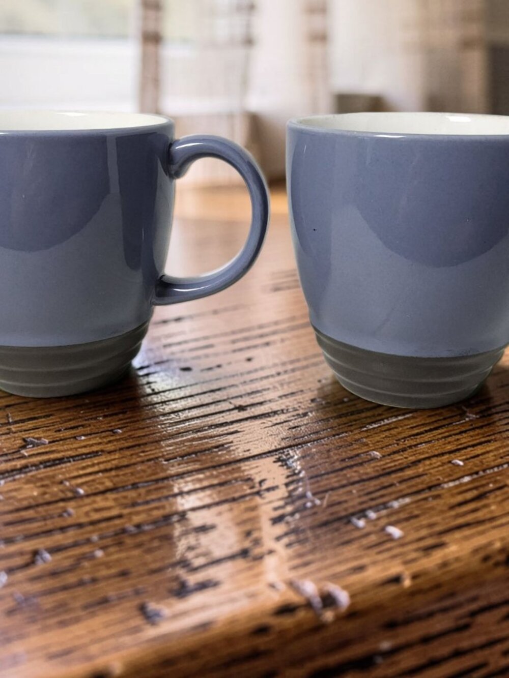 Vintage Pair Platzgraff Blue-Gray Mystic stoneware ribbed, Dark-Banded Base Coff
